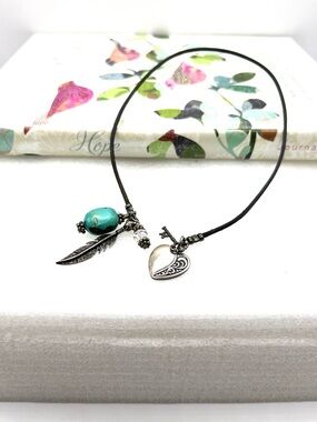 Bookmarker Turquoise Heart & Key Feather Charm Sterling Silver Book Lovers